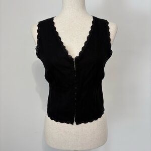 Coco & Shay Black Lace Trim Vest Tank Sz S